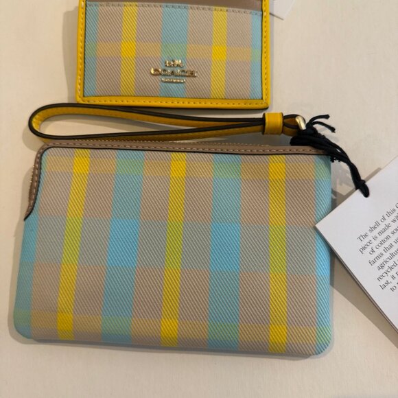 Coach Mini Skinny Id Case w wristlet/wallet /Plaid Print set/ yellow haze/ multi - Picture 10 of 16